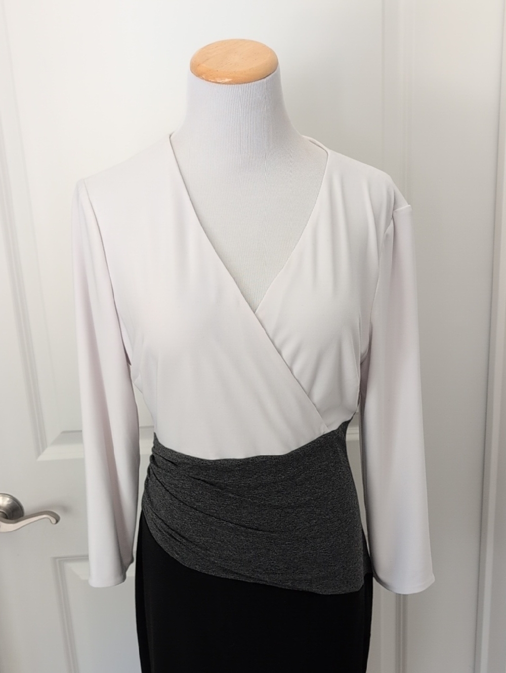 Lauren Ralph Lauren Dress, White Gray Black Block, Long Sleeves, Women's 12 - Picture 3 of 8